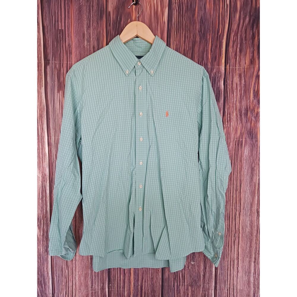 Ralph Lauren Long Sleeve Dress Shirt Green Blue Squares Size XL X Large - Picture 4 of 4